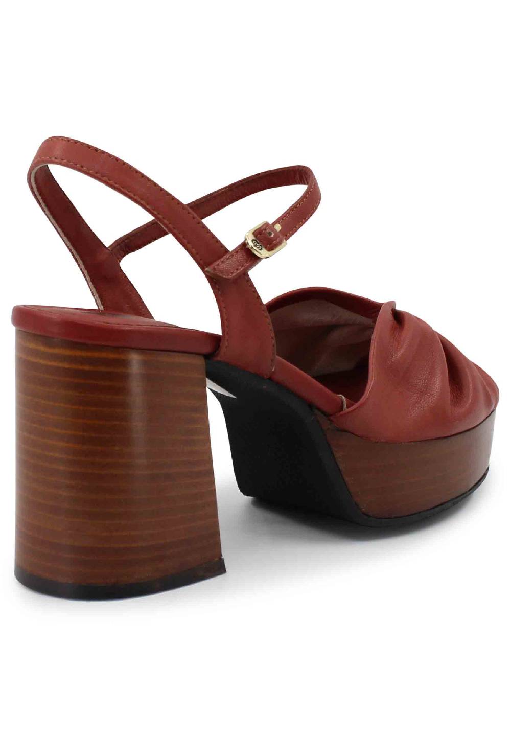 L'ARIANNA Sandali ds1648 da donna in pelle mattone con tacco e plateau in cuoio L'Arianna Vendita