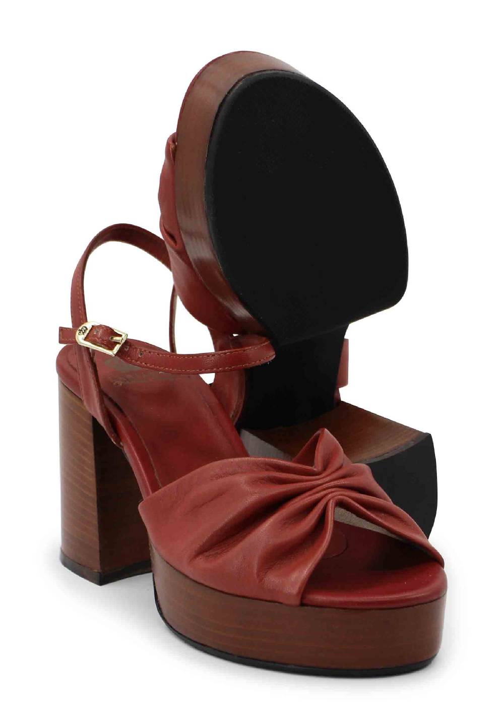 L'ARIANNA Sandali ds1648 da donna in pelle mattone con tacco e plateau in cuoio L'Arianna Vendita