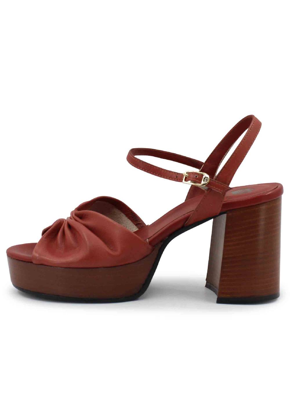 L'ARIANNA Sandali ds1648 da donna in pelle mattone con tacco e plateau in cuoio L'Arianna Vendita