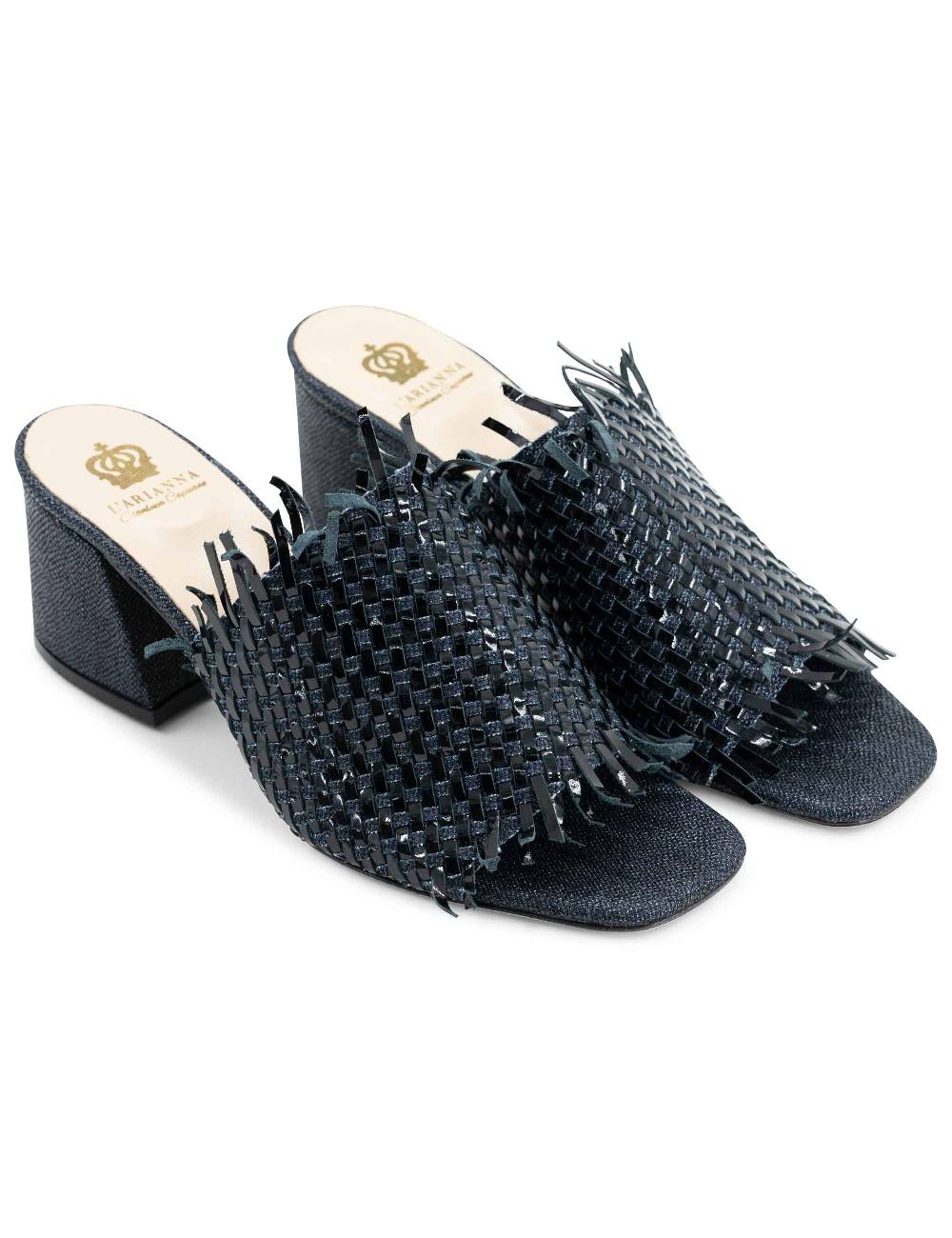L'ARIANNA Sandali cb1260/g donna in pelle intrecciata in tessuto zena dark con punta quadra L'Arianna Spedizione Gratuita