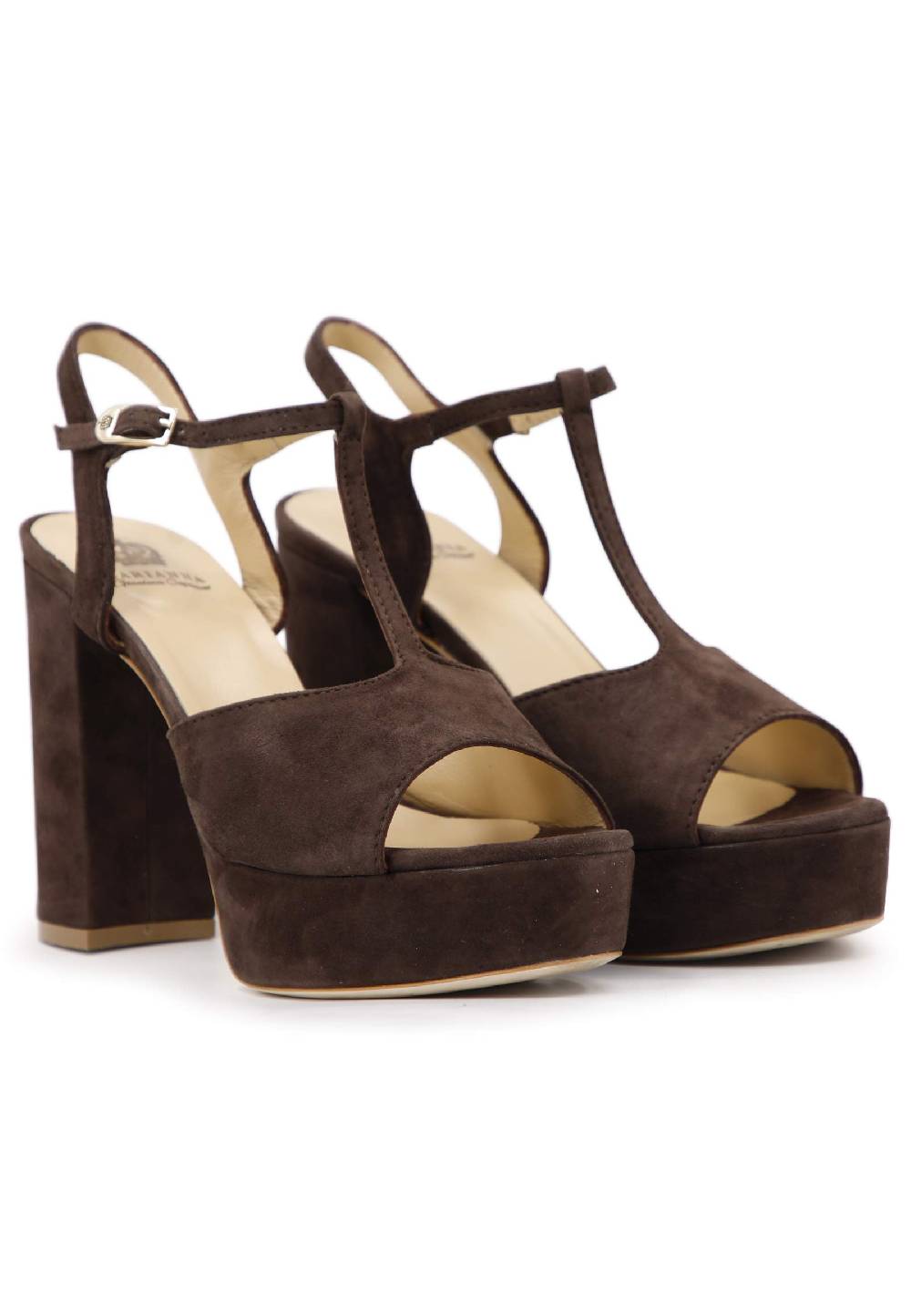 L'ARIANNA Sandali DS7010 da donna in pelle scamosciata marrone con cinturino tacco alto e plateau Pezzi Unici