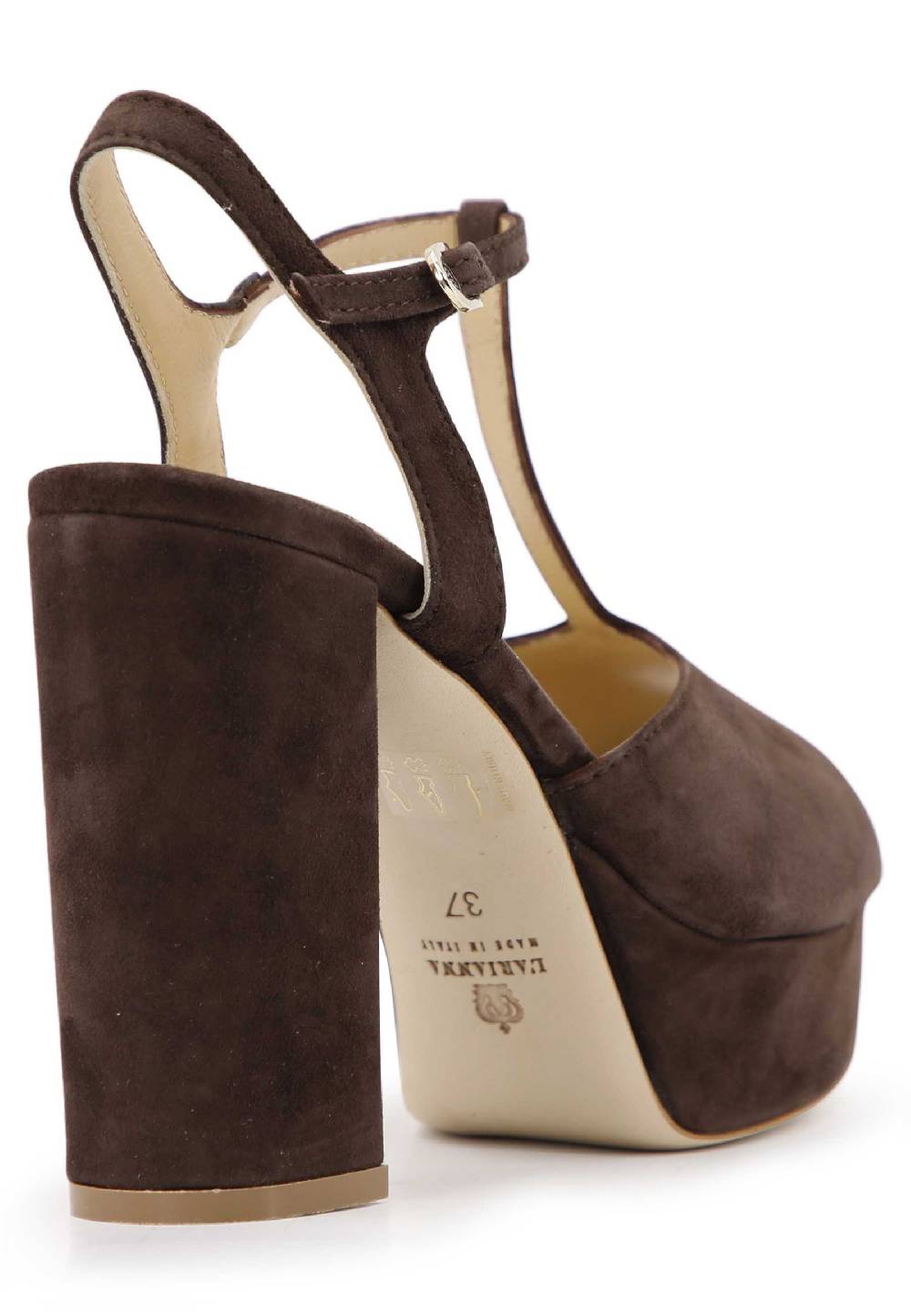 L'ARIANNA Sandali DS7010 da donna in pelle scamosciata marrone con cinturino tacco alto e plateau Pezzi Unici