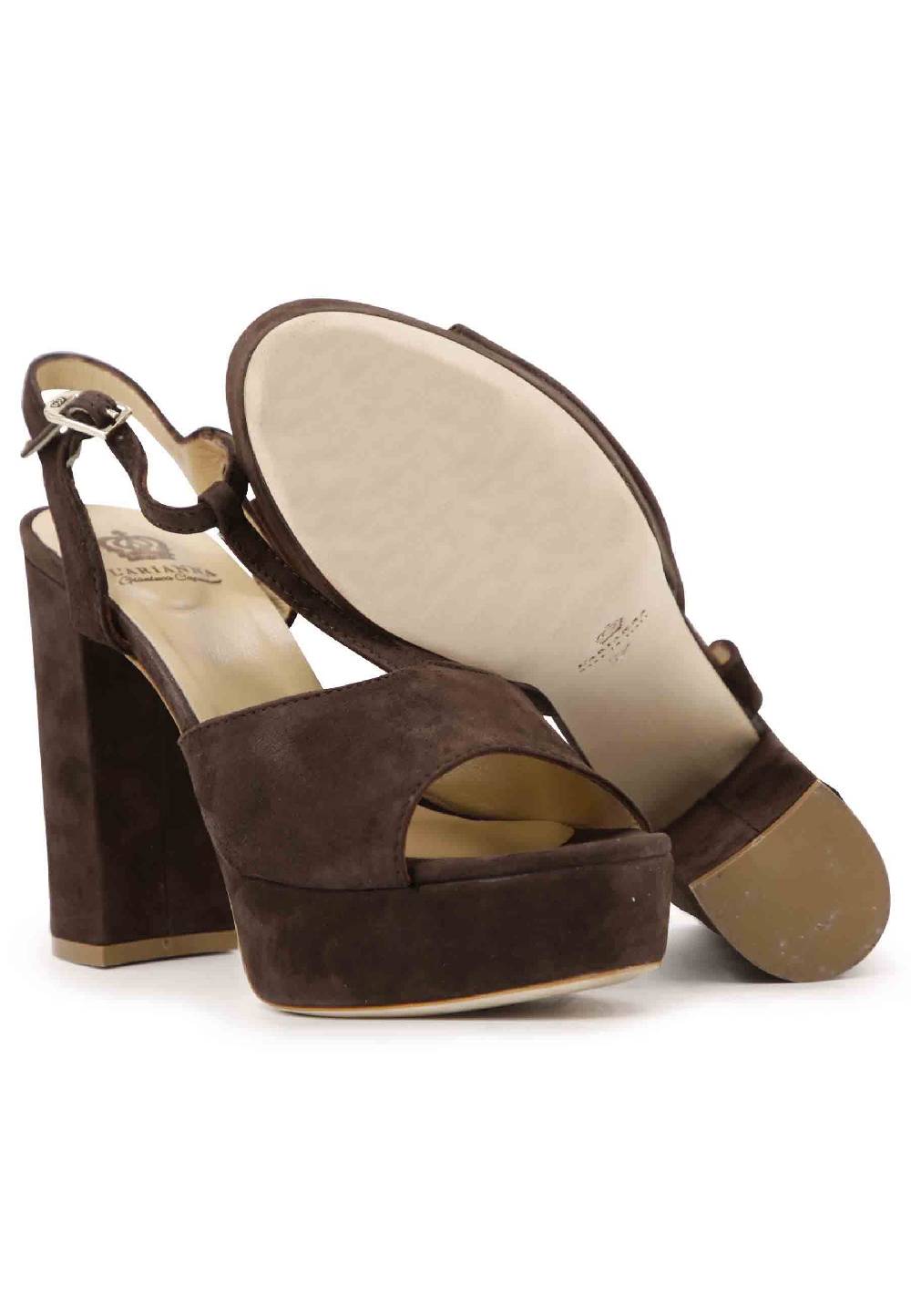 L'ARIANNA Sandali DS7010 da donna in pelle scamosciata marrone con cinturino tacco alto e plateau Pezzi Unici