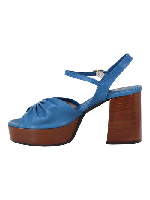 L'ARIANNA Sandali DS1648 da donna in pelle blu con tacco e plateau in cuoio L'Arianna Soddisfazione Garantita