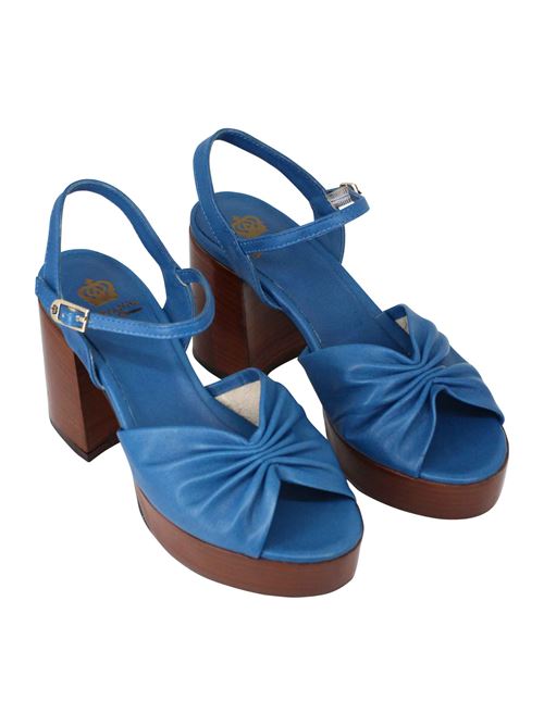 L'ARIANNA Sandali DS1648 da donna in pelle blu con tacco e plateau in cuoio L'Arianna Soddisfazione Garantita