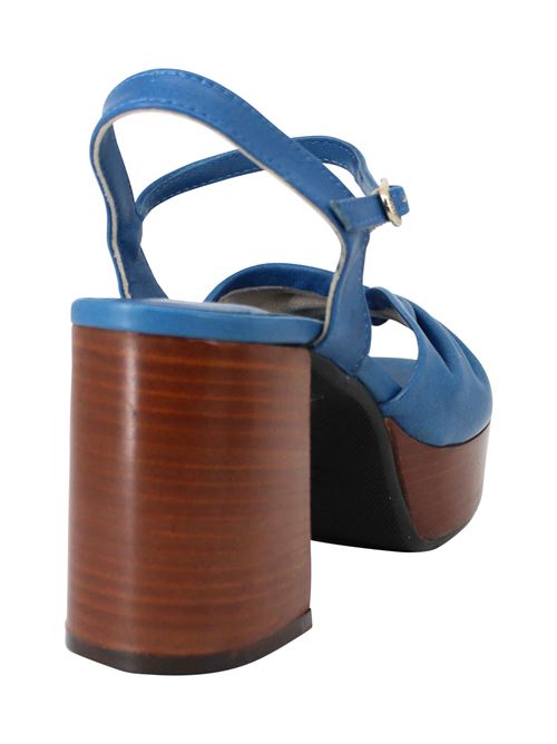 L'ARIANNA Sandali DS1648 da donna in pelle blu con tacco e plateau in cuoio L'Arianna Soddisfazione Garantita