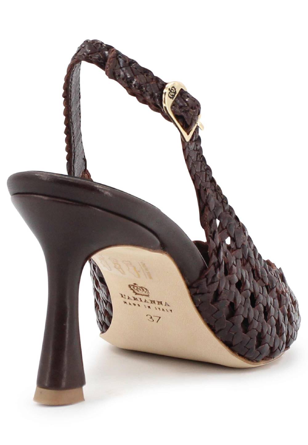 L'ARIANNA Decollete slingback in pelle intrecciata marrone tacco alto Qualità Garantita