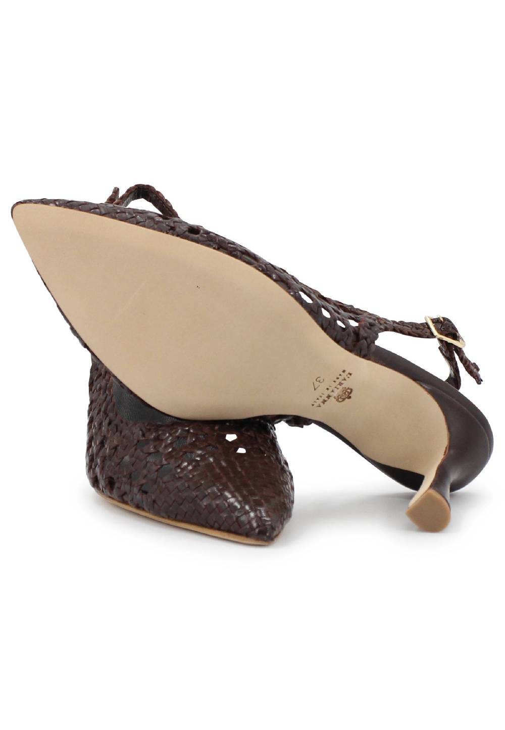 L'ARIANNA Decollete slingback in pelle intrecciata marrone tacco alto Qualità Garantita