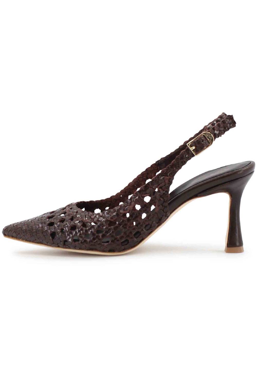 L'ARIANNA Decollete slingback in pelle intrecciata marrone tacco alto Qualità Garantita