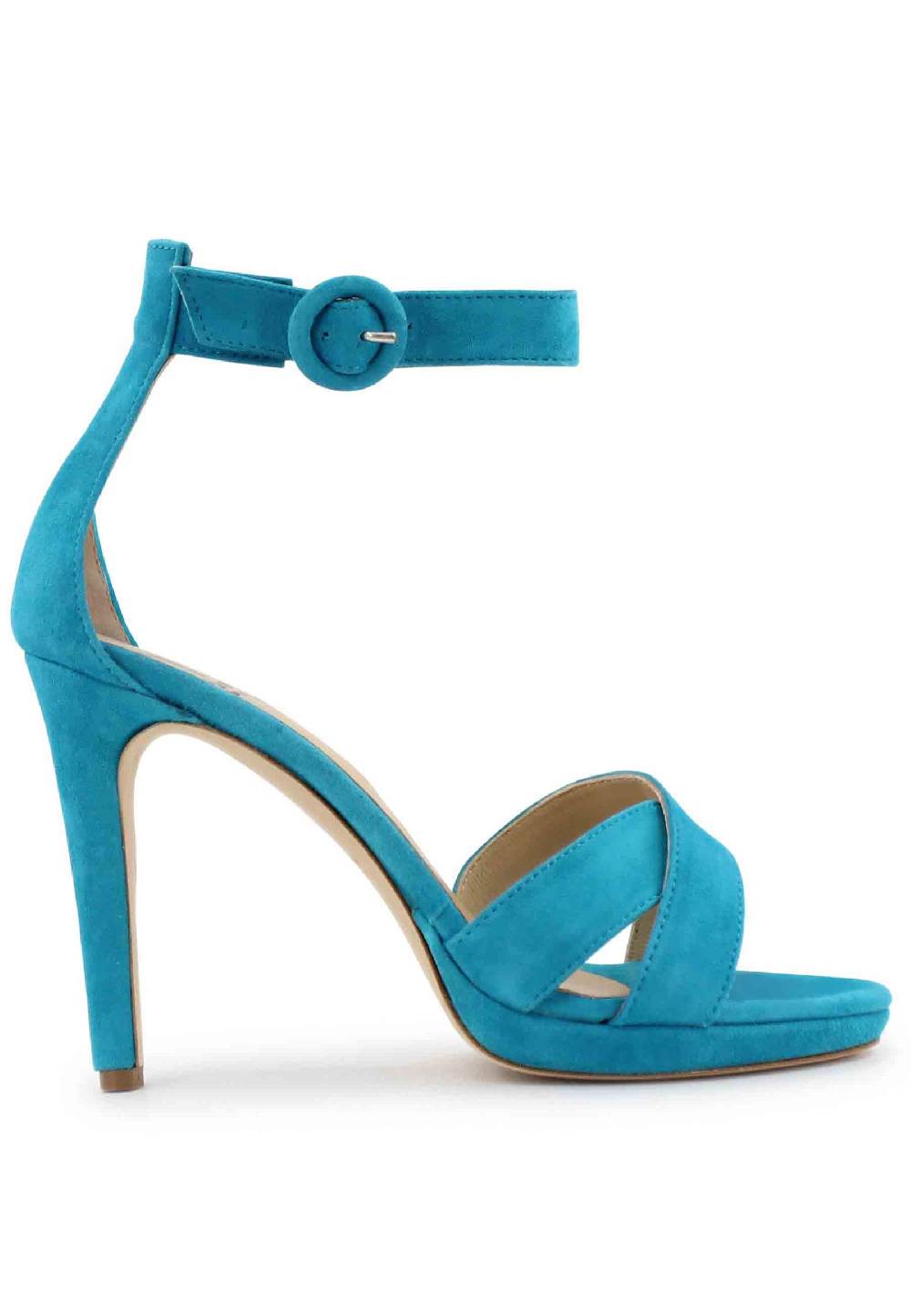 L'ARIANNA Sandali DS1507 donna in pelle azzurra con tacco alto e cinturino alla caviglia
