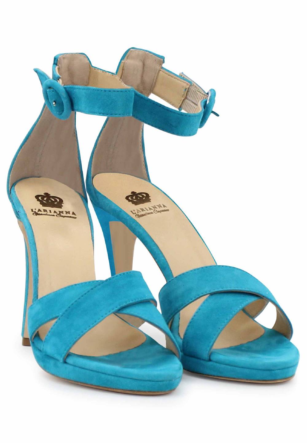 L'ARIANNA Sandali DS1507 donna in pelle azzurra con tacco alto e cinturino alla caviglia Negozi Online