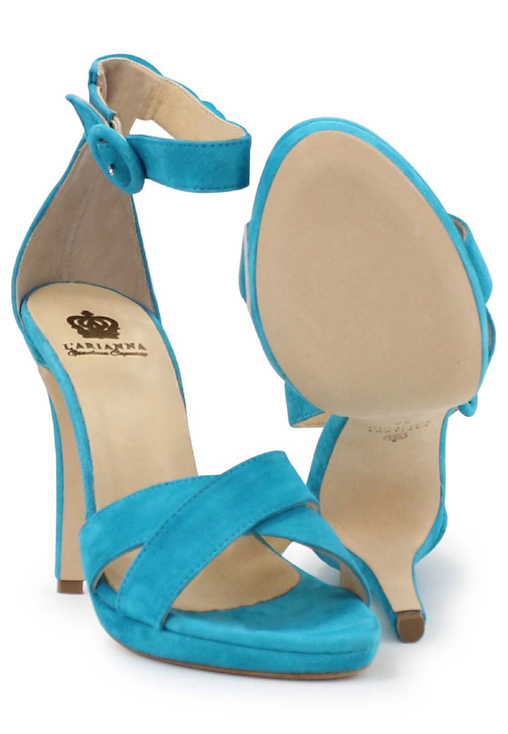 L'ARIANNA Sandali DS1507 donna in pelle azzurra con tacco alto e cinturino alla caviglia Negozi Online