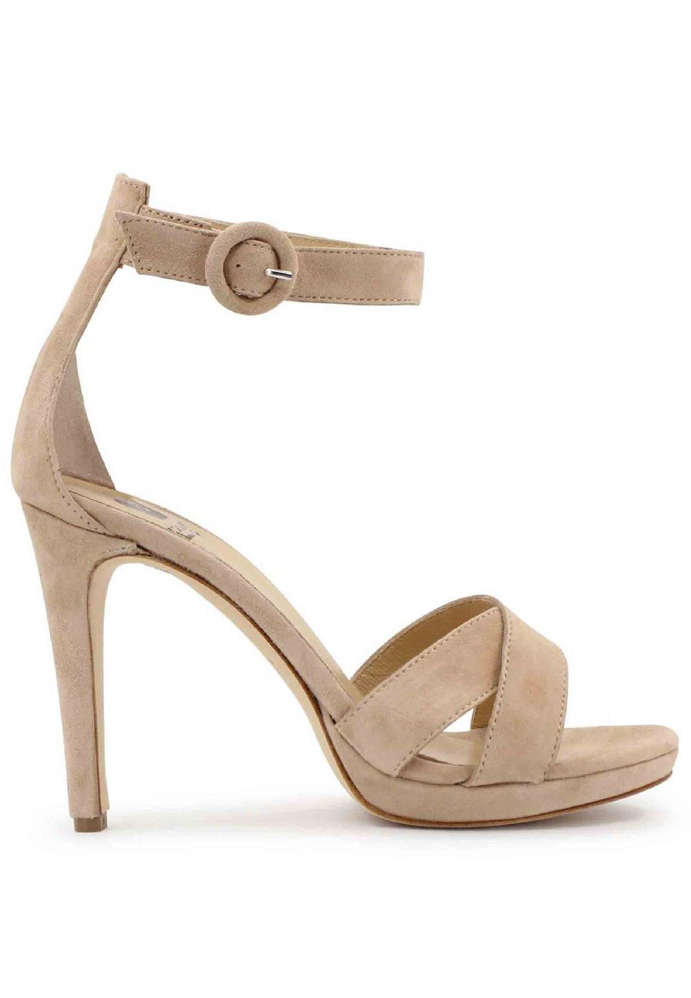 L'ARIANNA Sandali DS1507 donna in camoscio nude con tacco alto e cinturino alla caviglia