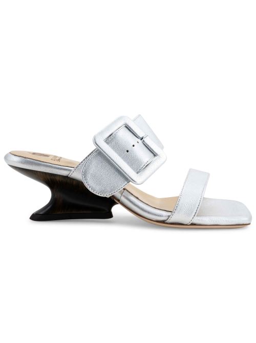 L'ARIANNA Sandali ds1359/z donna in pelle laminata argento con zeppa bassa