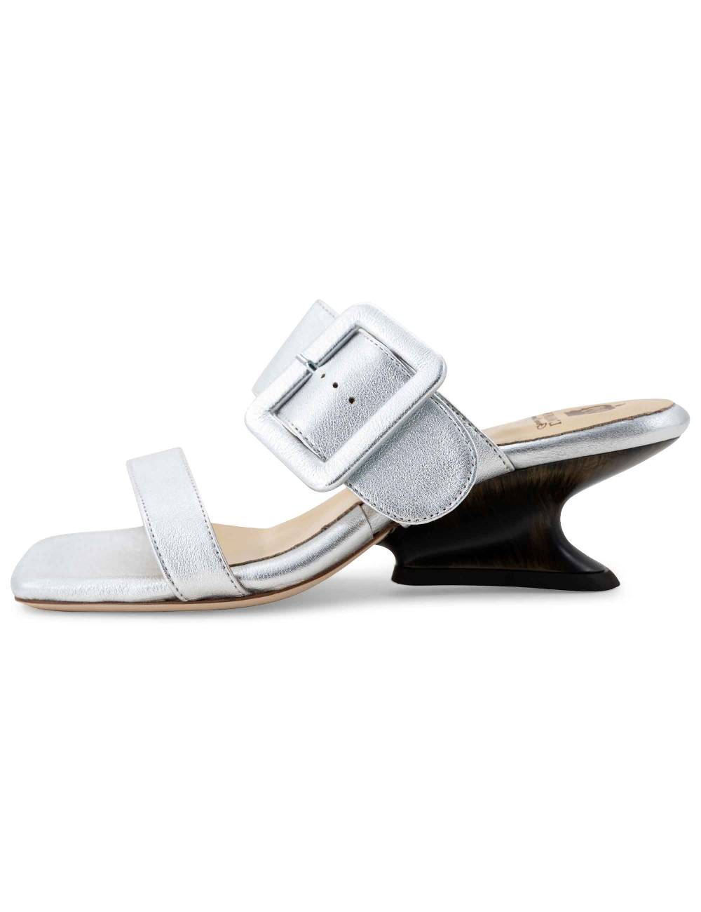 L'ARIANNA Sandali ds1359/z donna in pelle laminata argento con zeppa bassa Consegna Veloce