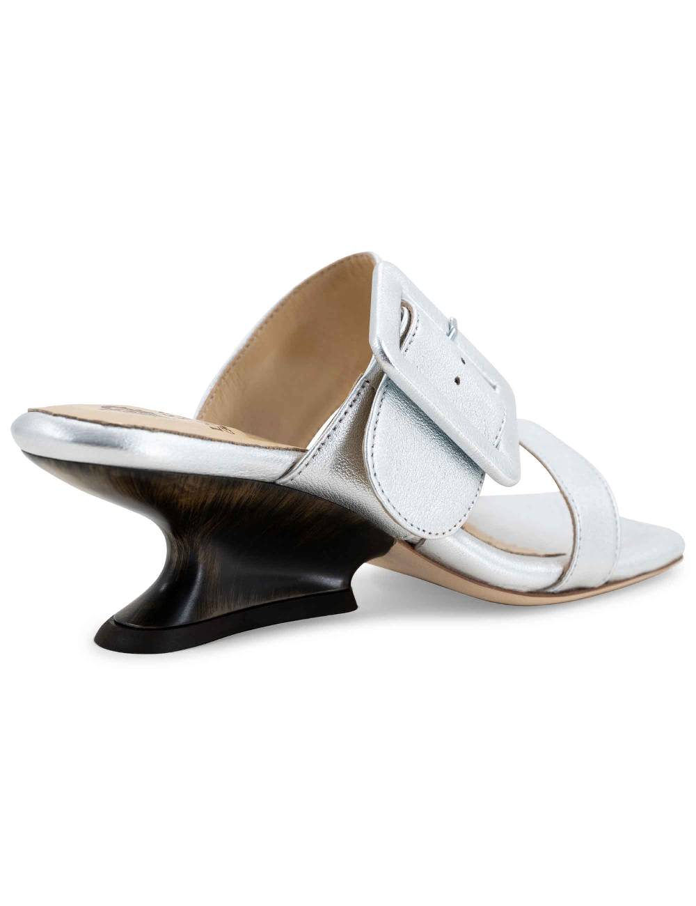 L'ARIANNA Sandali ds1359/z donna in pelle laminata argento con zeppa bassa Consegna Veloce