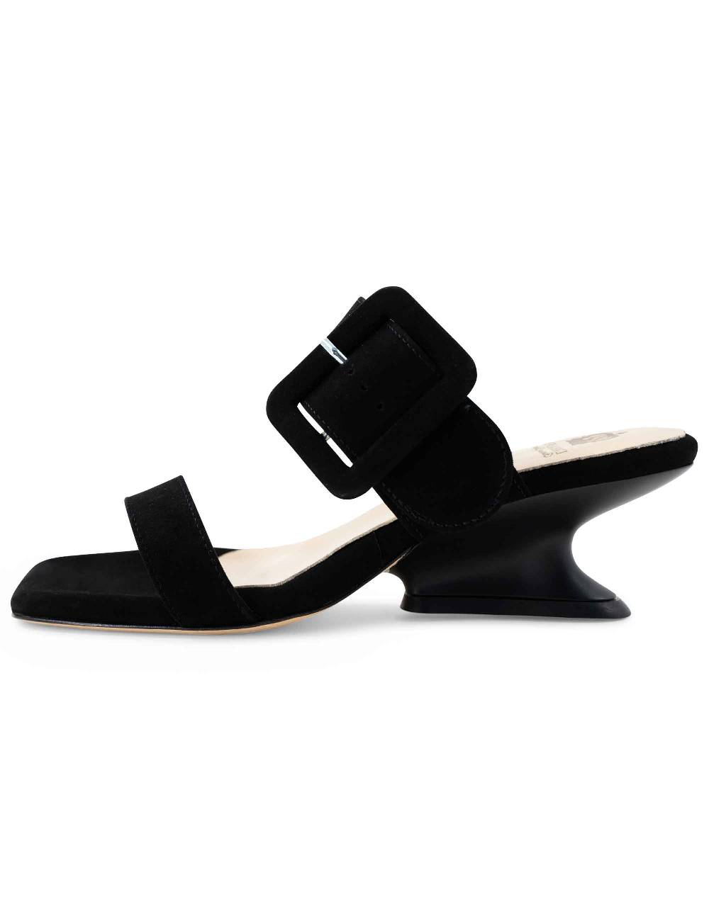 L'ARIANNA Sandali ds1359/z donna in camoscio nero con zeppa bassa Promozione Limitata