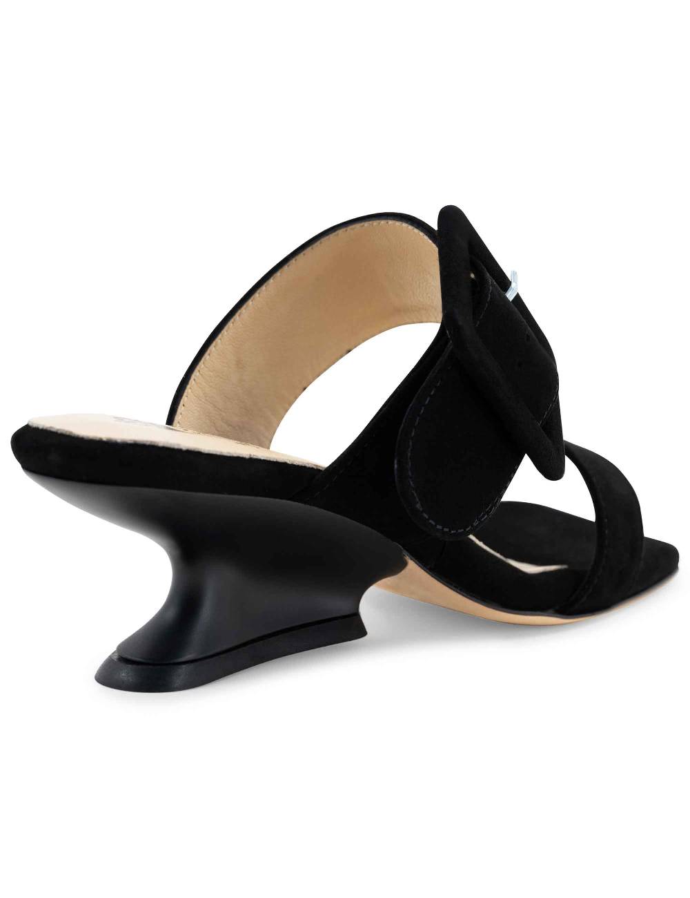 L'ARIANNA Sandali ds1359/z donna in camoscio nero con zeppa bassa Promozione Limitata