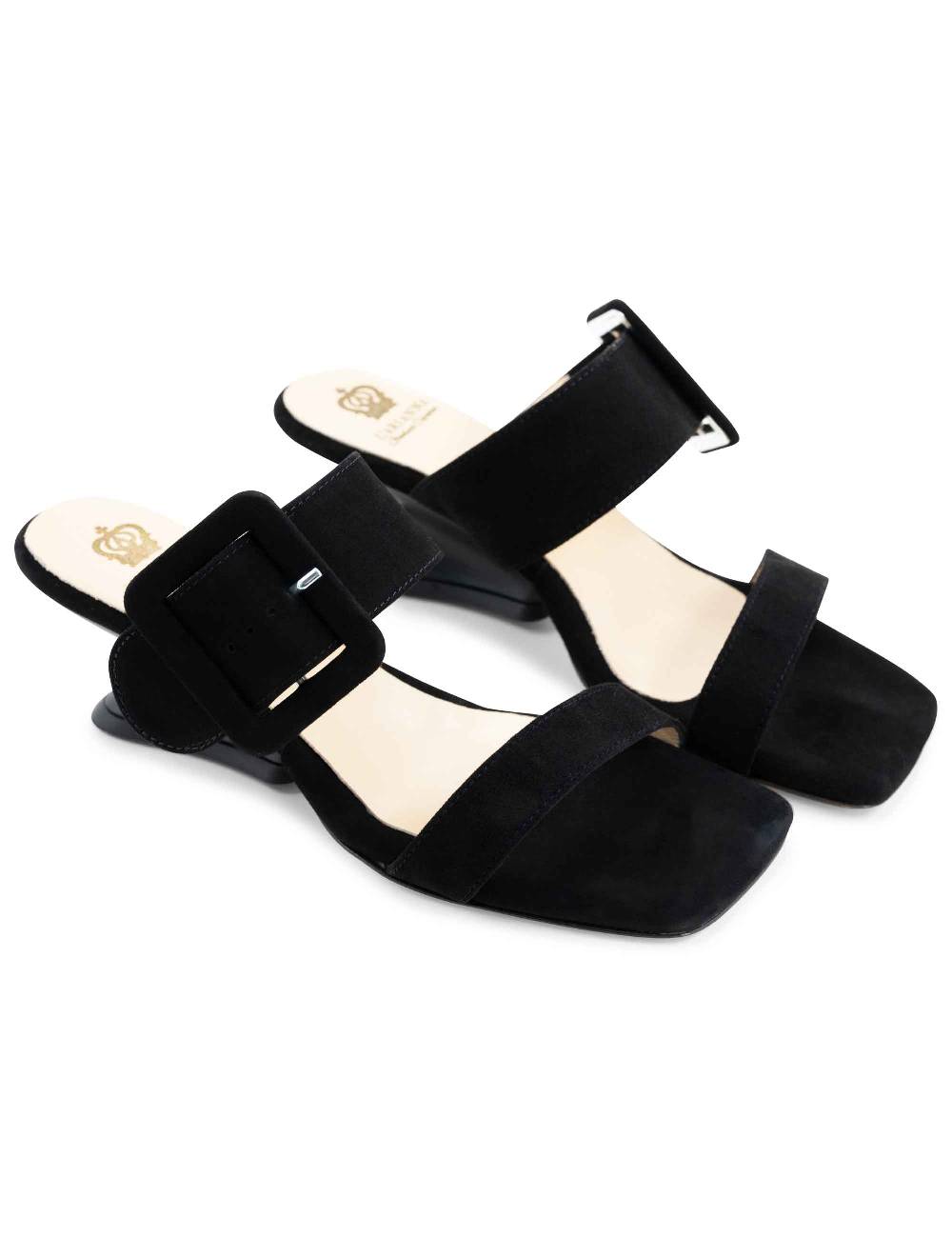 L'ARIANNA Sandali ds1359/z donna in camoscio nero con zeppa bassa Promozione Limitata