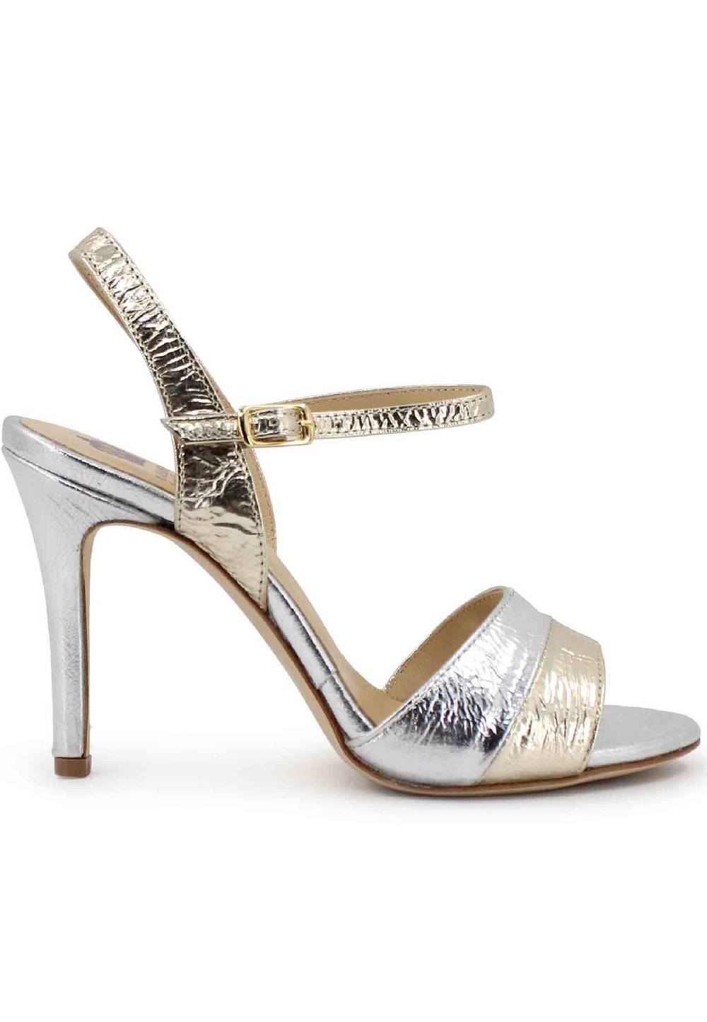 L'ARIANNA Sandali ds1643 da donna in pelle laminata oro con tacco alto e cinturino alla caviglia
