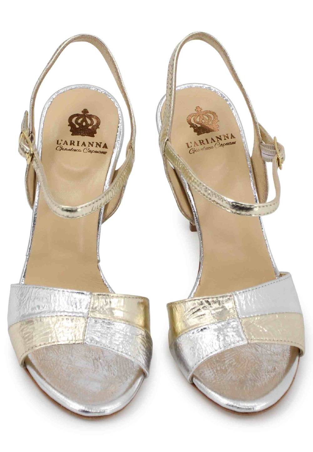 L'ARIANNA Sandali ds1643 da donna in pelle laminata oro con tacco alto e cinturino alla caviglia Shopping Online