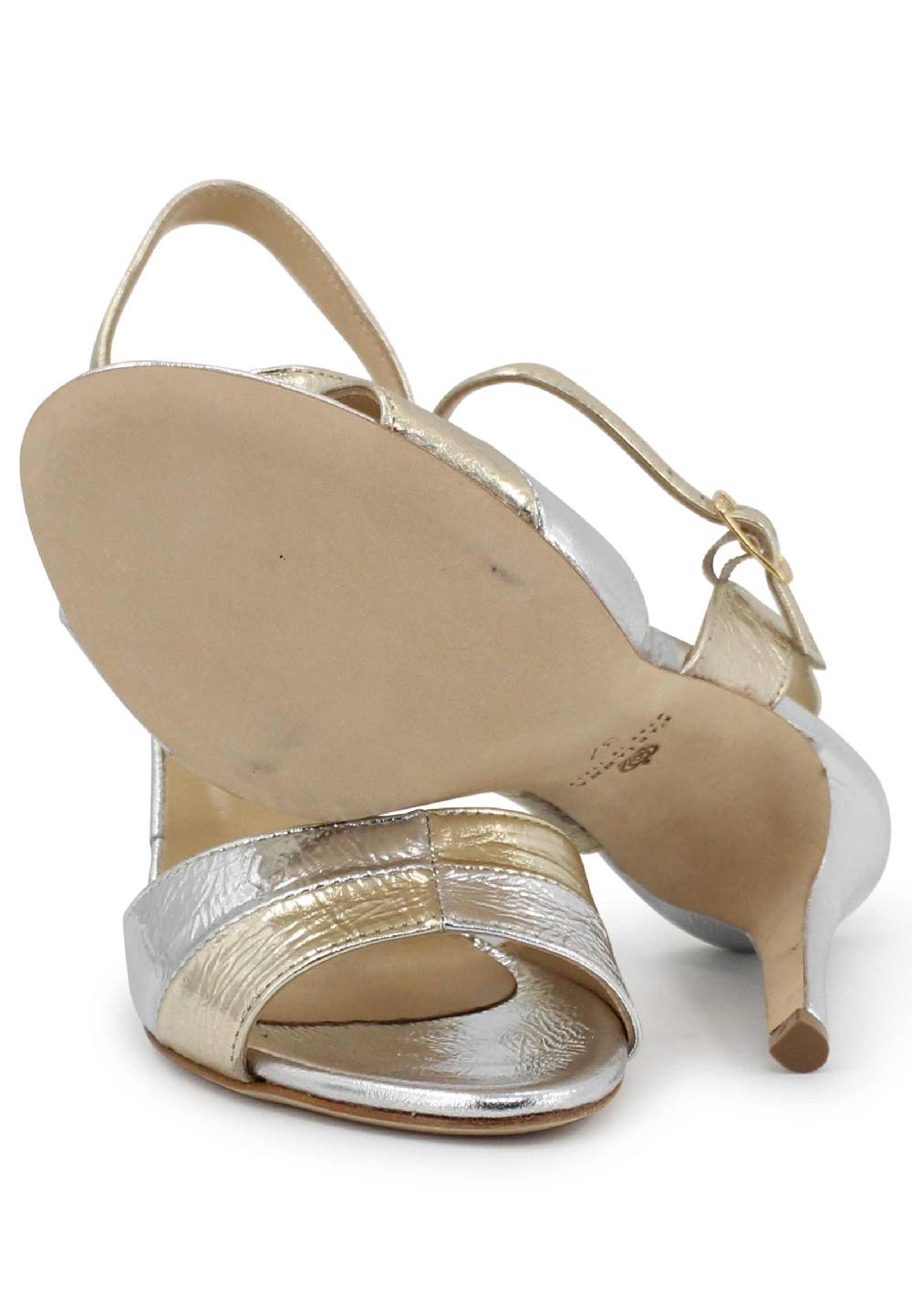L'ARIANNA Sandali ds1643 da donna in pelle laminata oro con tacco alto e cinturino alla caviglia Shopping Online