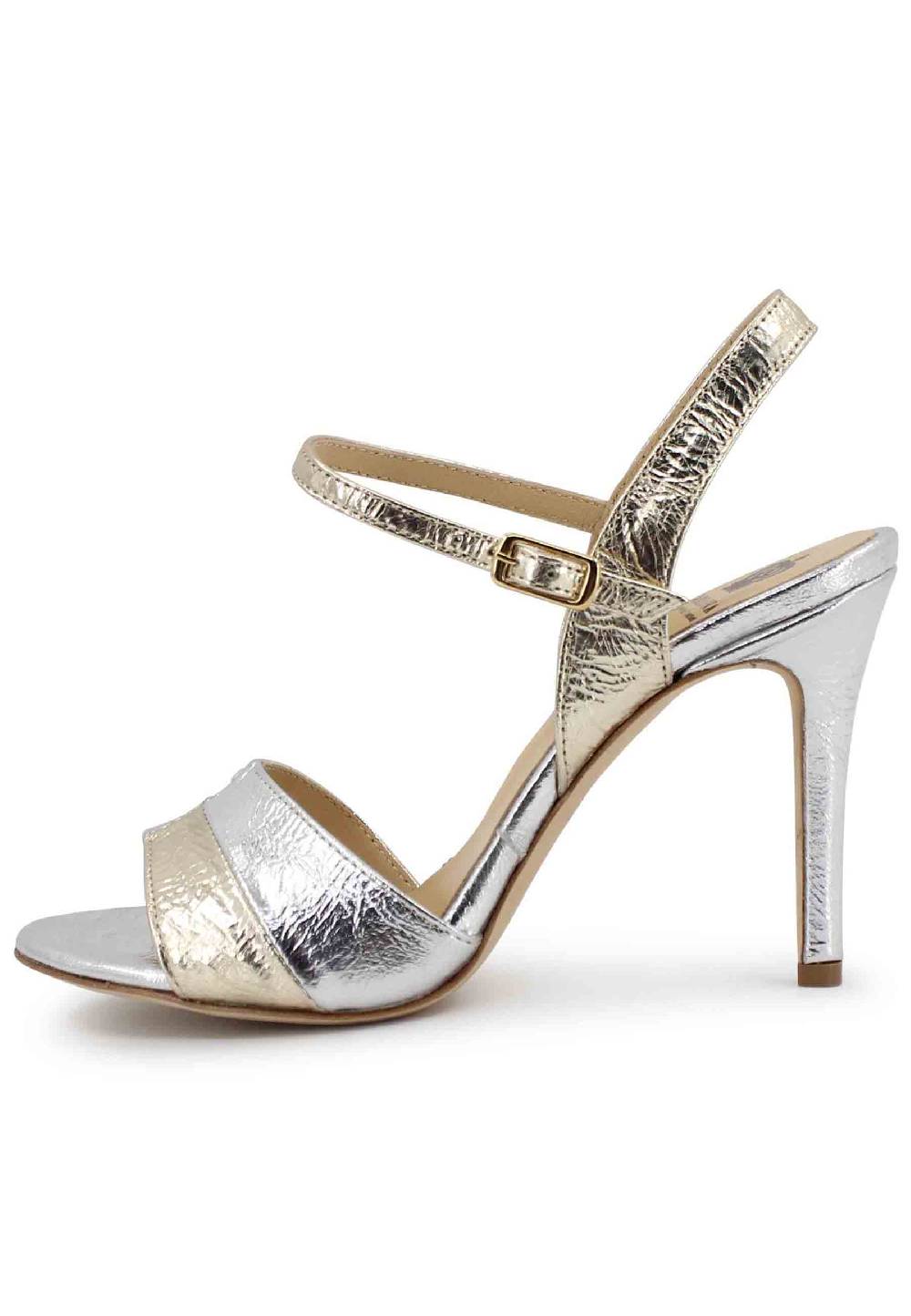 L'ARIANNA Sandali ds1643 da donna in pelle laminata oro con tacco alto e cinturino alla caviglia Shopping Online