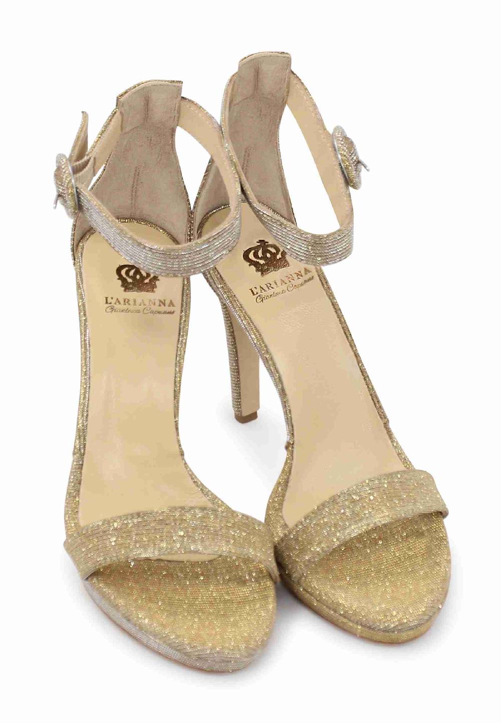 L'ARIANNA Sandali DS7016 donna in tessuto lumonor oro tacco alto e cinturino alla caviglia Affare Del Giorno