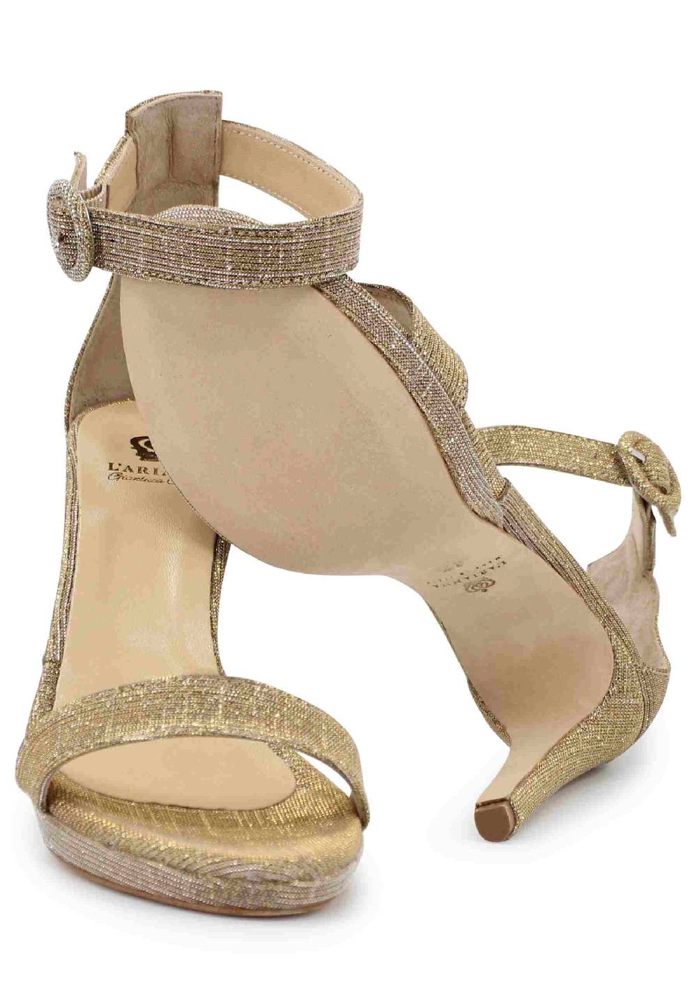 L'ARIANNA Sandali DS7016 donna in tessuto lumonor oro tacco alto e cinturino alla caviglia Affare Del Giorno