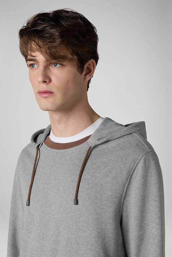 Lab. Pal Zileri Felpa in cotone grigio con cappuccio e finiture marroni Vendita Calda