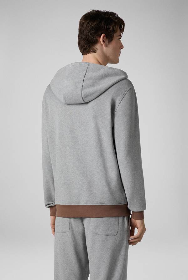 Lab. Pal Zileri Felpa in cotone grigio con cappuccio e finiture marroni Vendita Calda