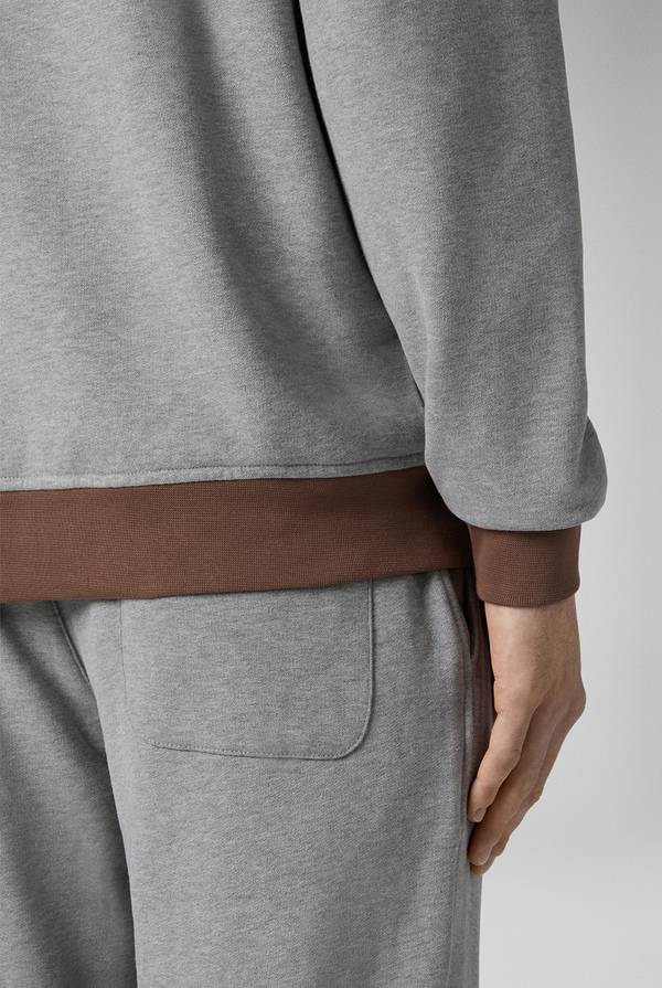 Lab. Pal Zileri Felpa in cotone grigio con cappuccio e finiture marroni Vendita Calda