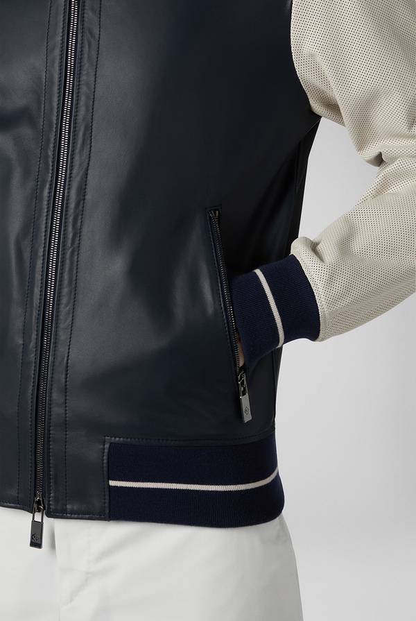 Lab. Pal Zileri Varsity Jacket in nappa bicolore blu e panna Qualità