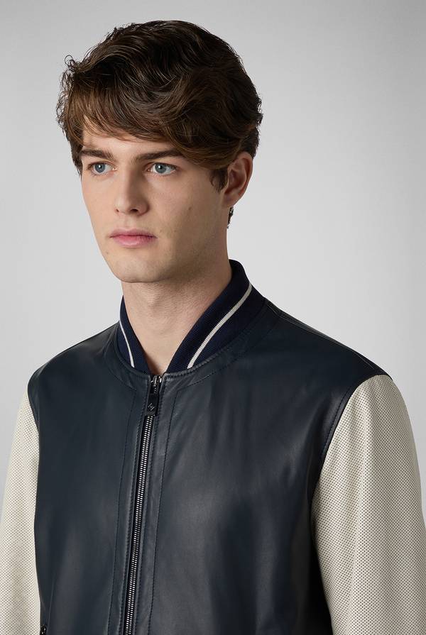 Lab. Pal Zileri Varsity Jacket in nappa bicolore blu e panna Qualità