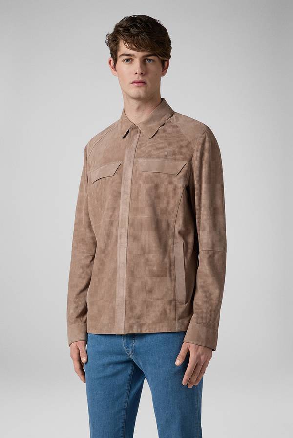 Lab. Pal Zileri Overshirt in suede e nappa micro perforata Online