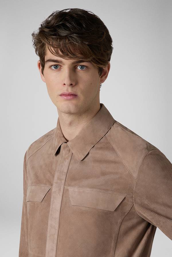 Lab. Pal Zileri Overshirt in suede e nappa micro perforata Online