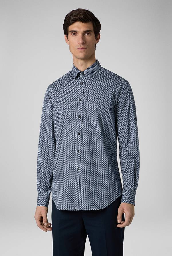 Lab. Pal Zileri Camicia in cotone stampato nei toni del blu Presa