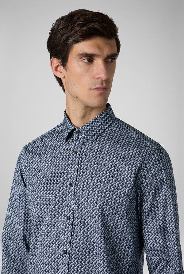 Lab. Pal Zileri Camicia in cotone stampato nei toni del blu Presa