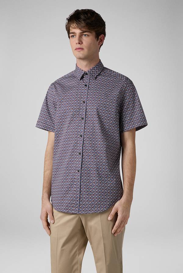 Lab. Pal Zileri Camicia bowling stampata nei toni dell'azzurro, bianco e bordeaux Saldi