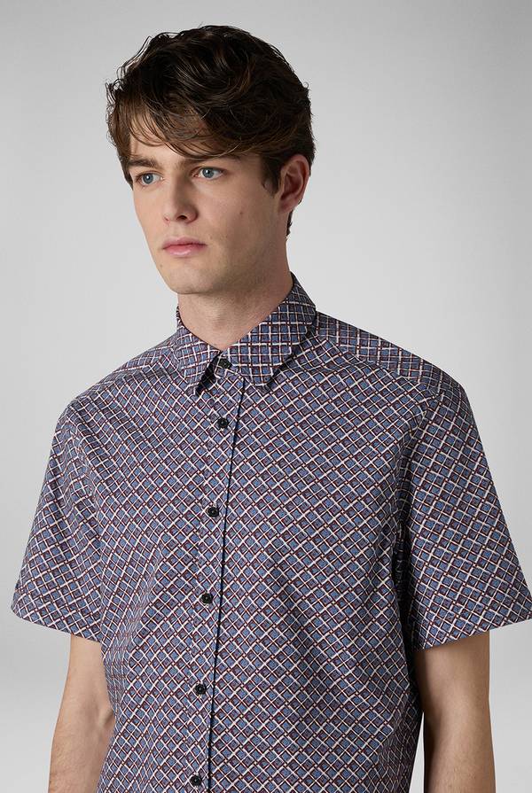 Lab. Pal Zileri Camicia bowling stampata nei toni dell'azzurro, bianco e bordeaux Saldi