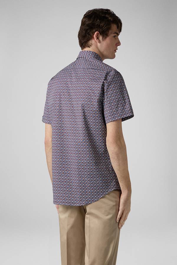 Lab. Pal Zileri Camicia bowling stampata nei toni dell'azzurro, bianco e bordeaux Saldi