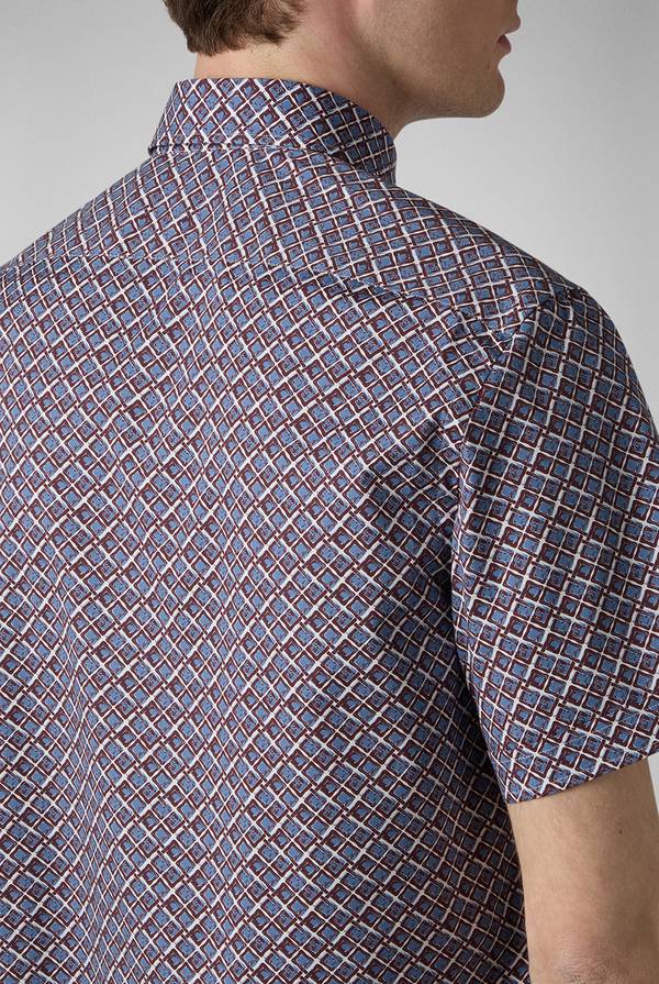 Lab. Pal Zileri Camicia bowling stampata nei toni dell'azzurro, bianco e bordeaux Saldi