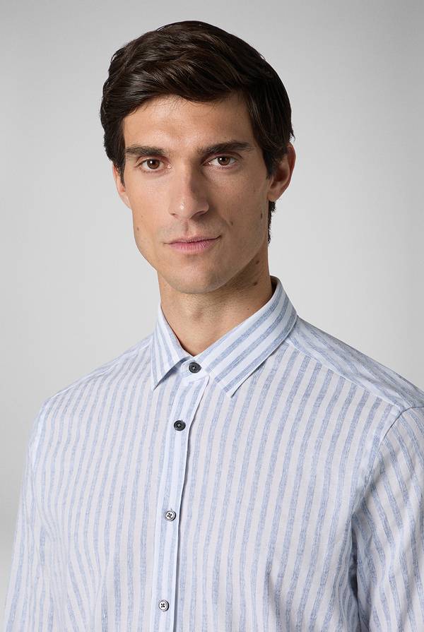 Lab. Pal Zileri Camicia a macro righe bianche e azzurre Vendite Flash
