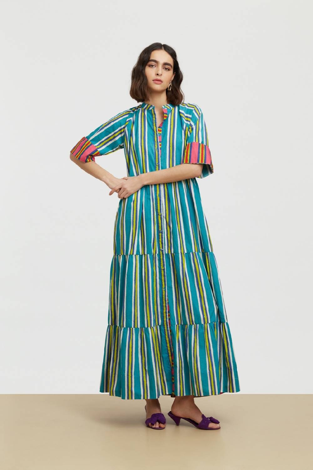 Lisa Corti abito rambagh crazy stripes peacock Promozione