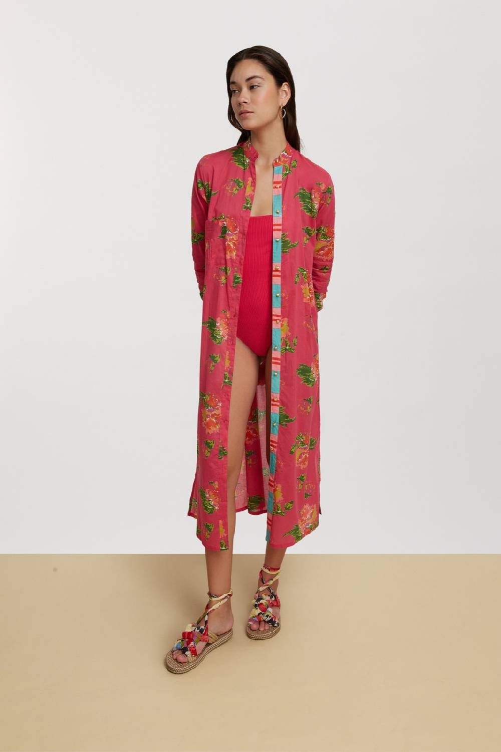 Lisa Corti kurta lunga aperta azhar flower fuxia Shopping Online