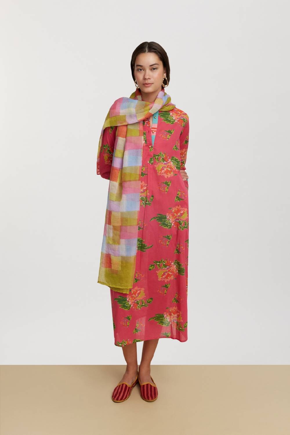 Lisa Corti kurta lunga azhar flower fuxia Convenienza