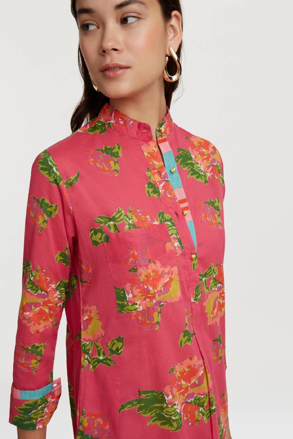 Lisa Corti kurta lunga azhar flower fuxia Convenienza