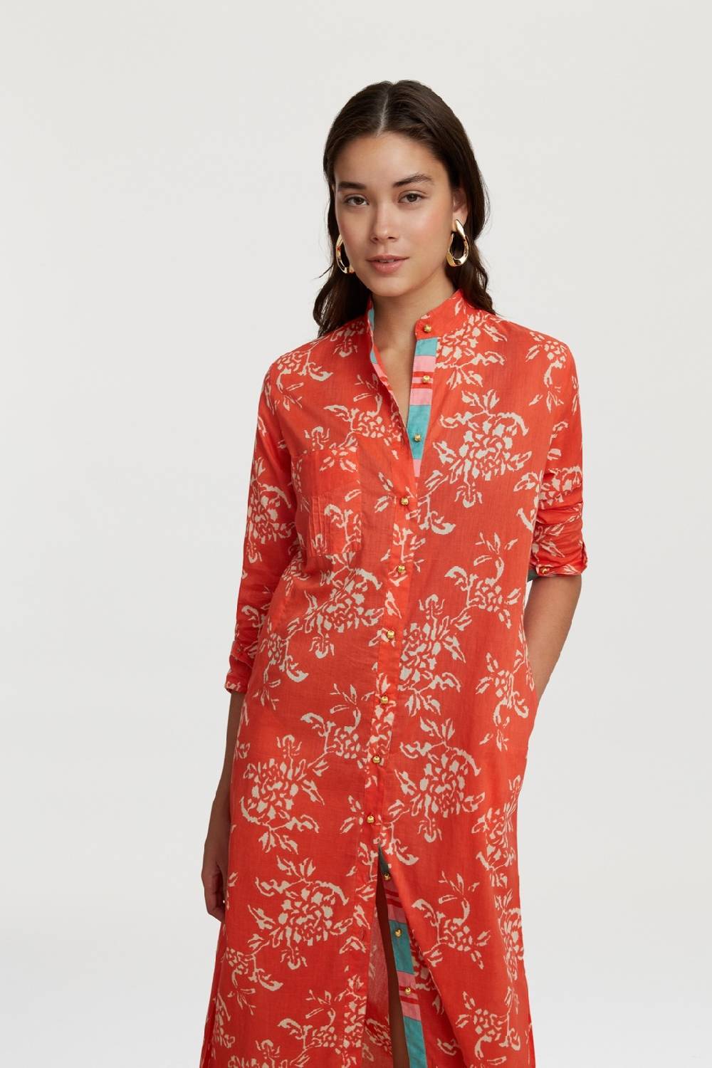 Lisa Corti kurta lunga aperta kandem design coral Presa
