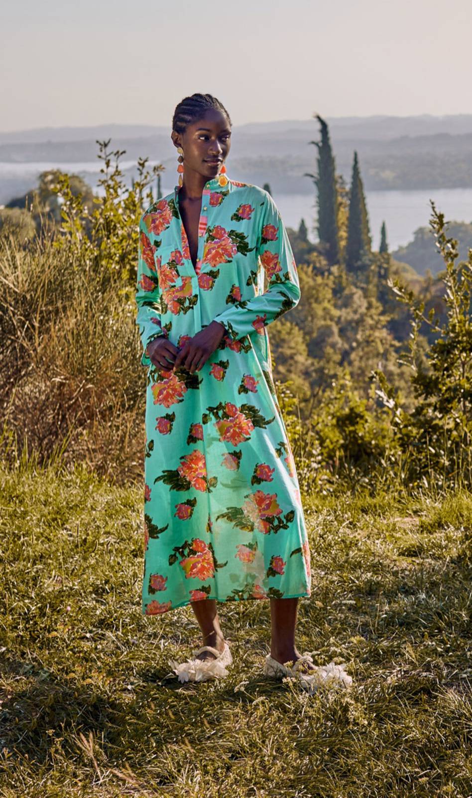 Lisa Corti kurta lunga azhar flower aqua Sconto