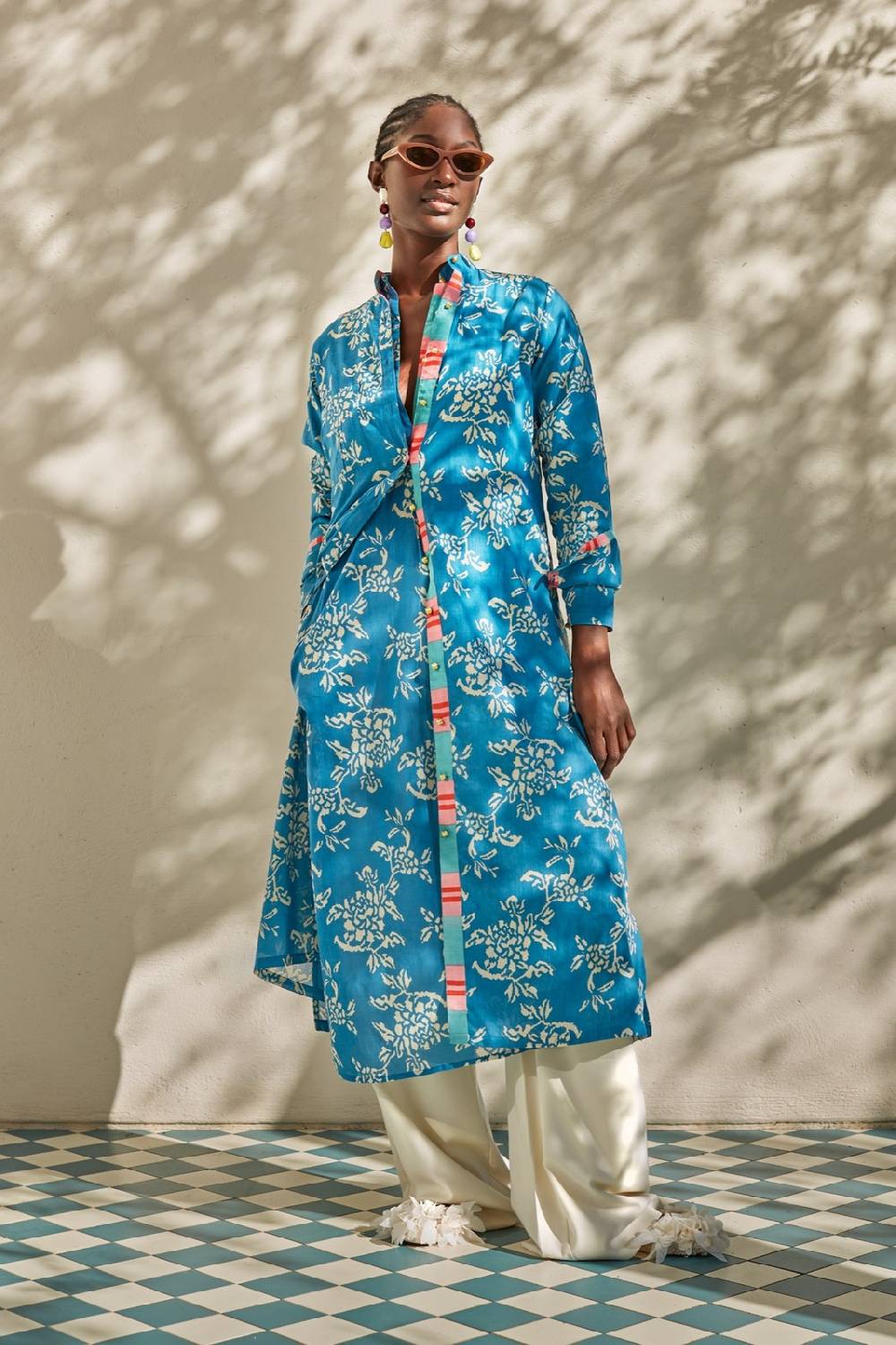 Lisa Corti kurta lunga aperta kandem design turquoise Offerta